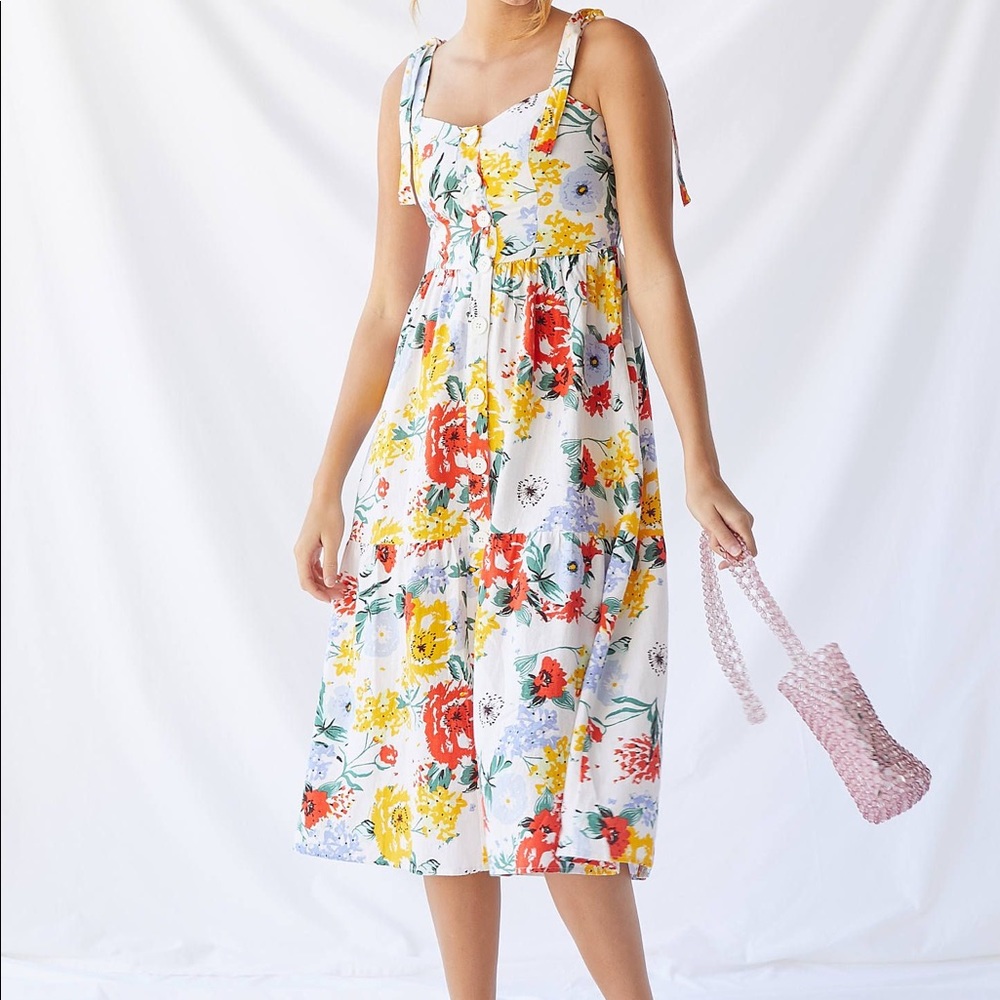 Urban Outfitters Postiano Tie-Shoulder Midi Dress